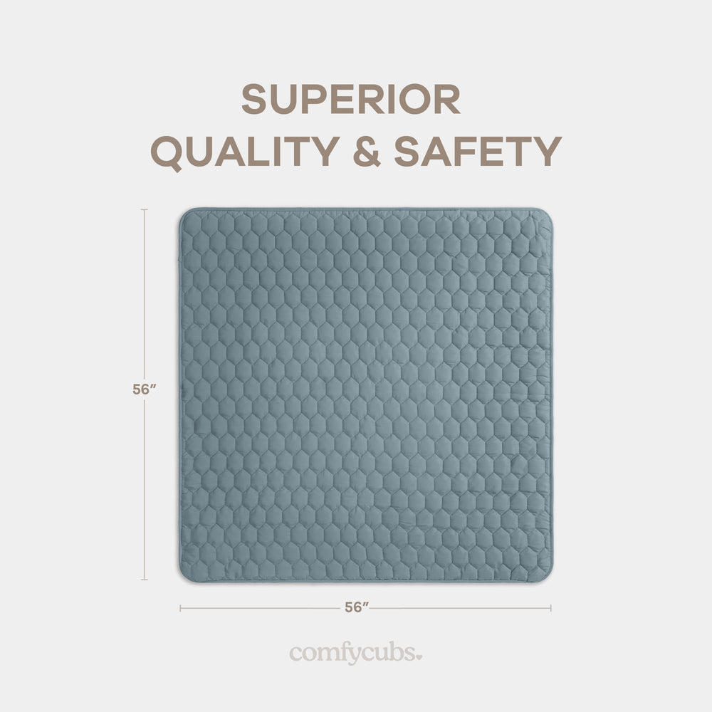 Comfy Cubs Pacific Blue quilted play mat close-up highlighting cushioned padding.