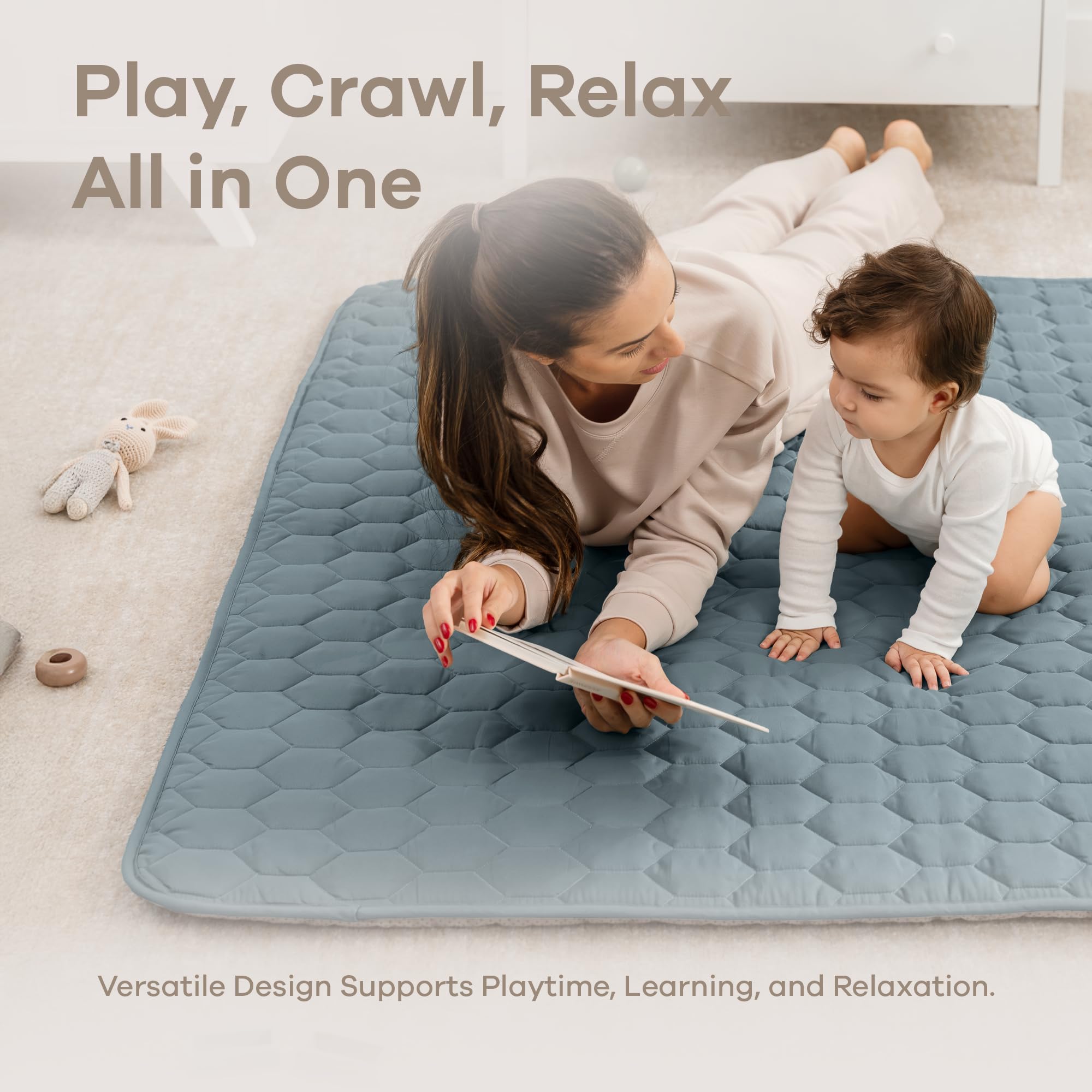 Comfy Cubs Pacific Blue play mat in use as kids play on the surface.