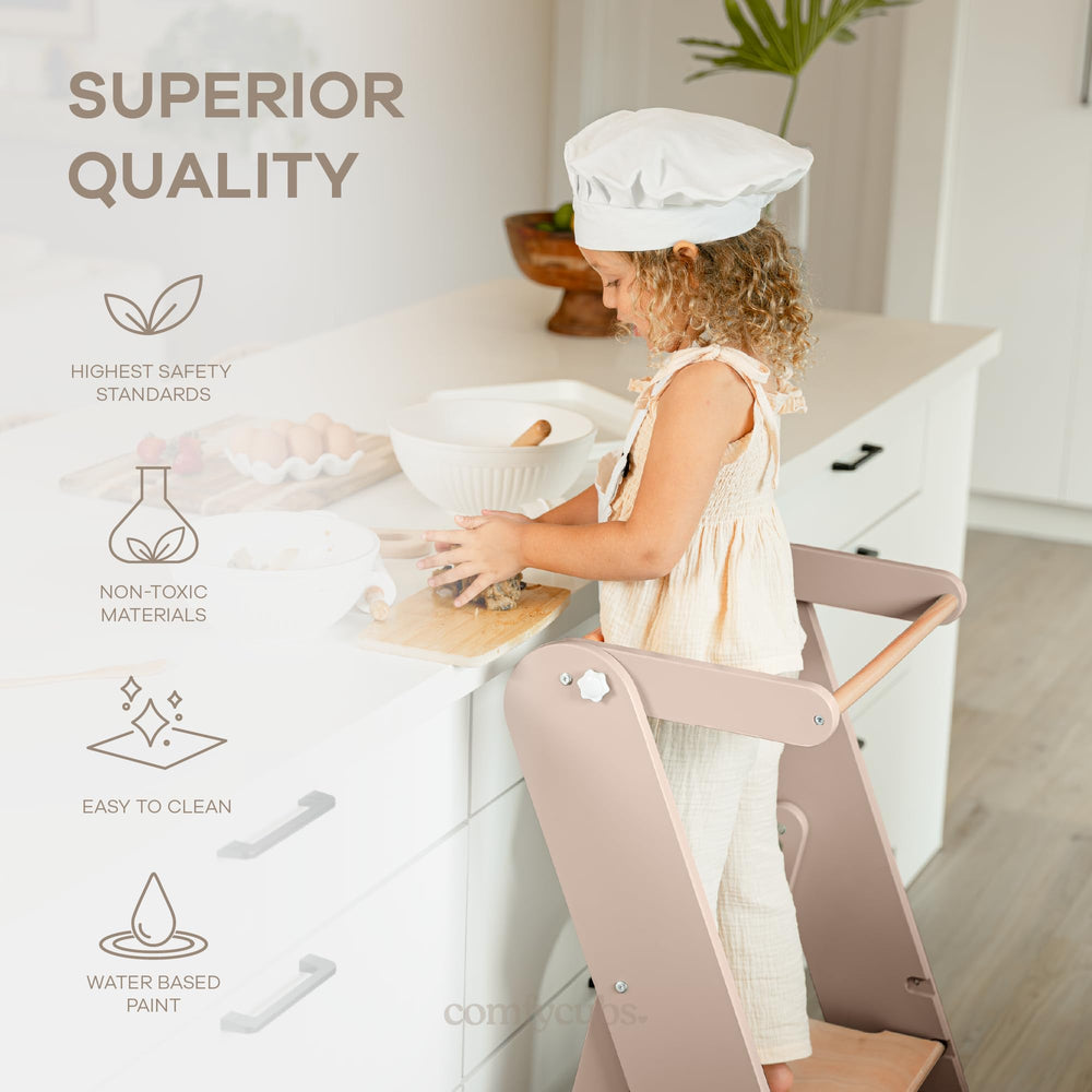 Comfy Cubs stool enables kid-friendly access to kitchen and bathroom tasks.