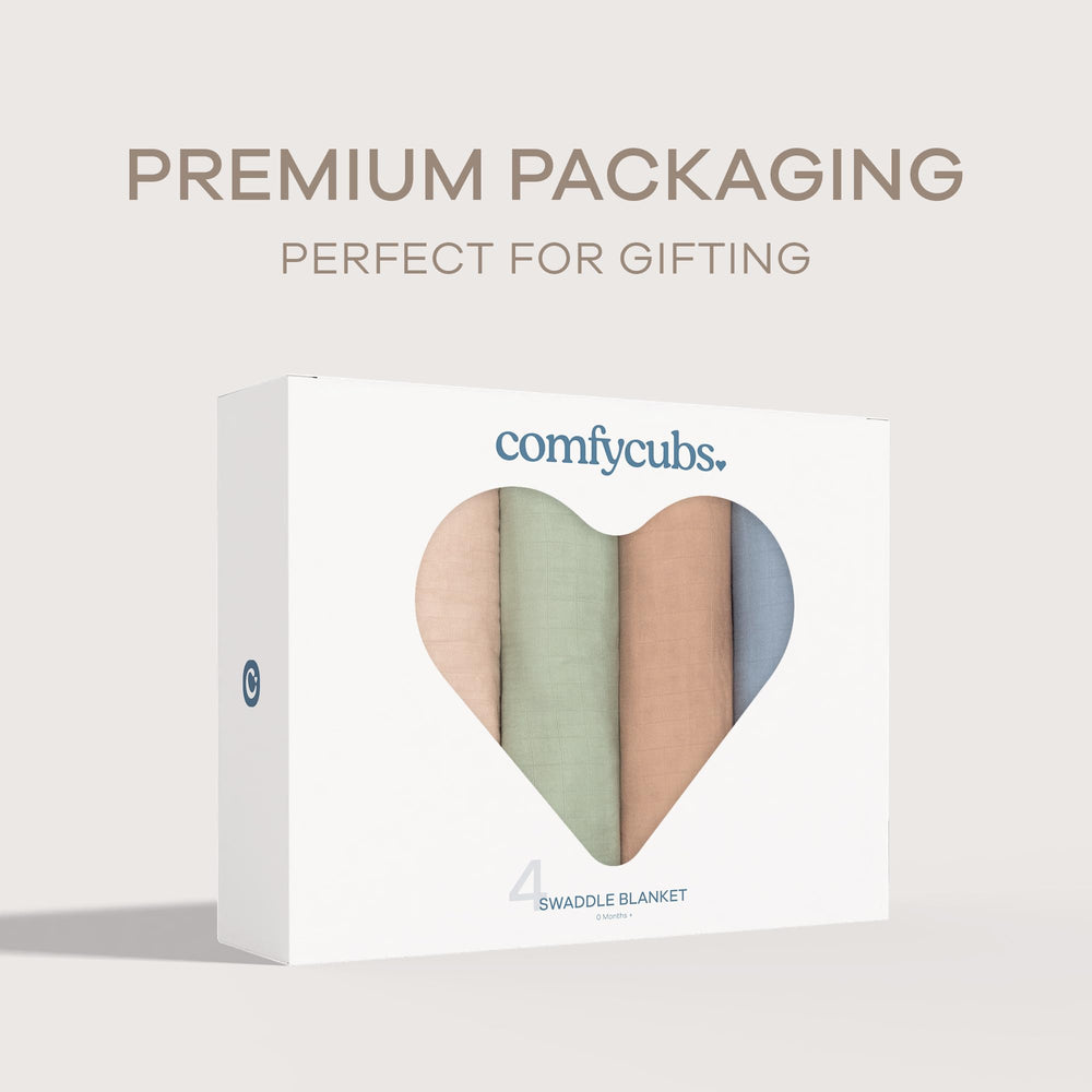 Comfy Cubs swaddle blankets feature neutral patterns and soft texture for everyday nursery outfits.