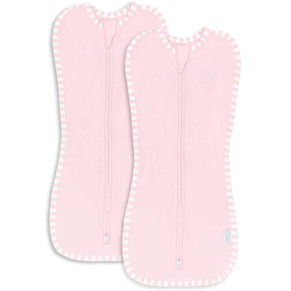 Comfy Cubs swaddle blanket pink cover shows snug wrap for calm newborn transitions.