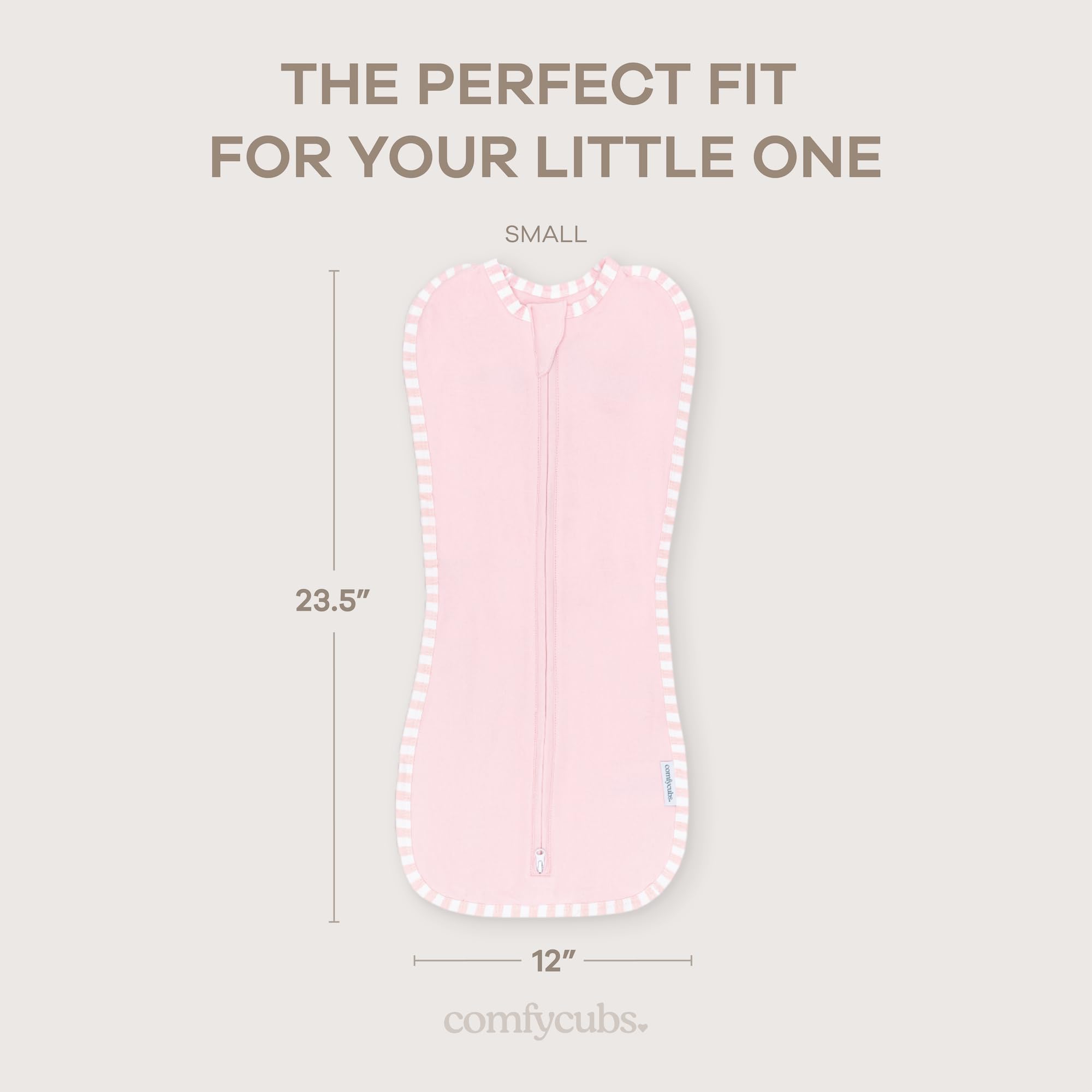 Comfy Cubs swaddle easy-wrap design emphasizes simple zipper for effortless wrapping.