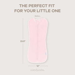 Comfy Cubs swaddle easy-wrap design emphasizes simple zipper for effortless wrapping.