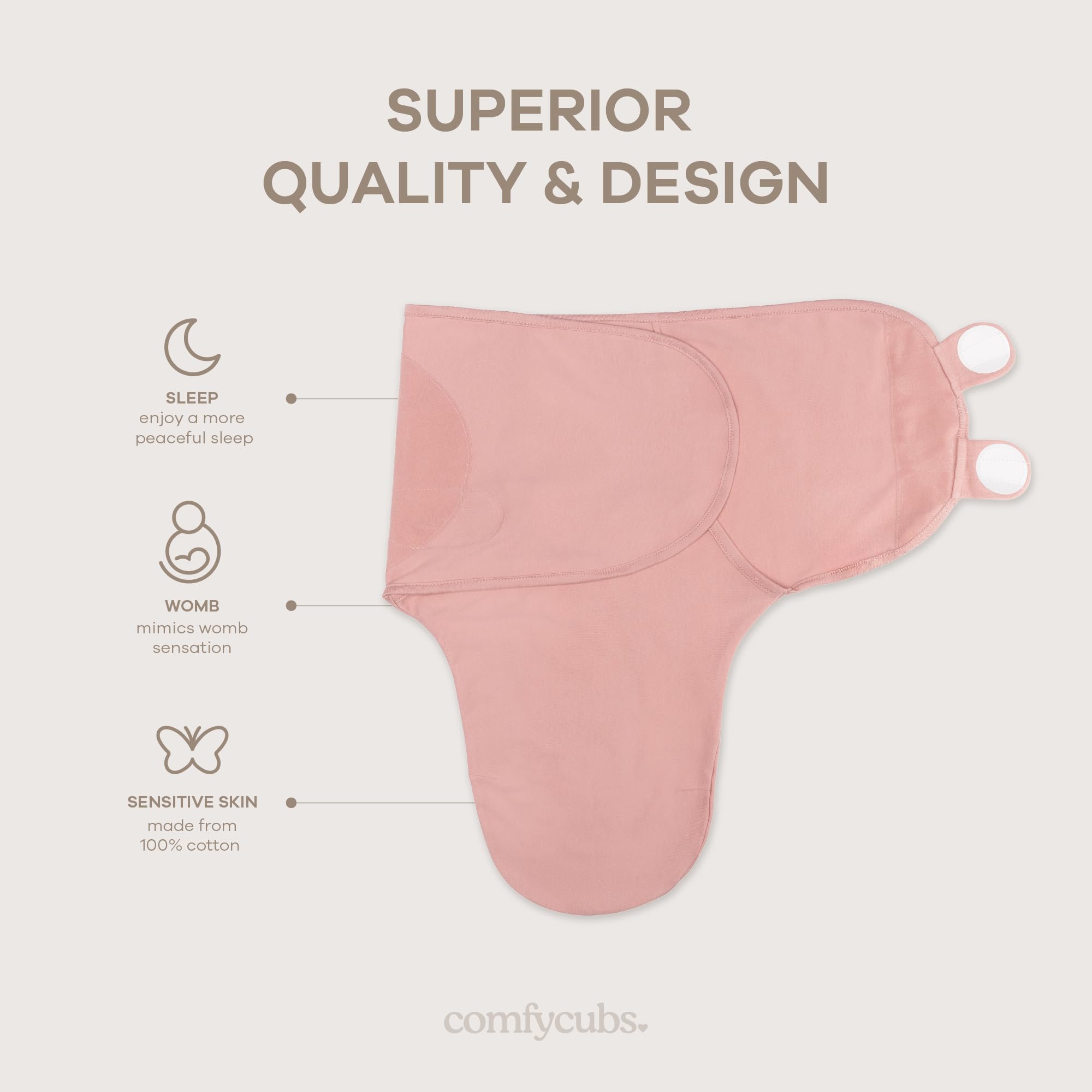Comfy Cubs Swaddle Velcro tabs closeup highlighting secure fit for peaceful naps