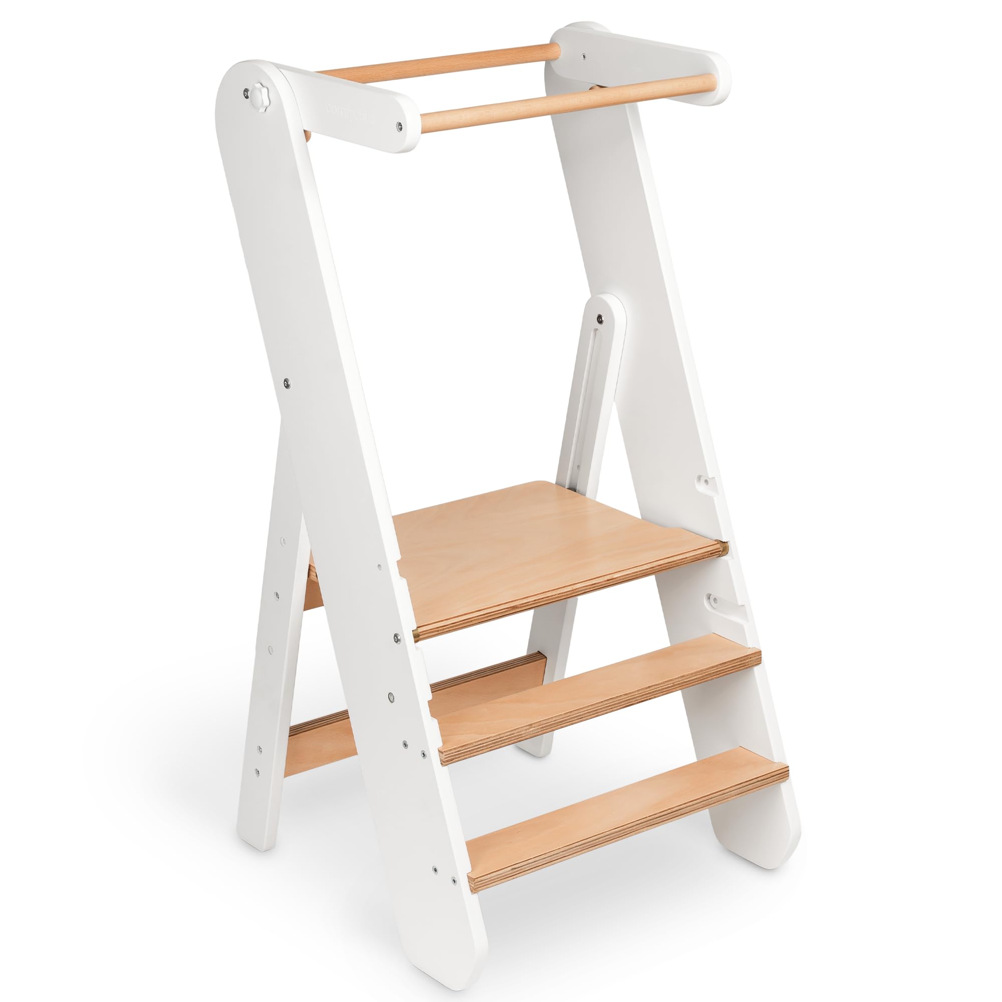 Comfy Cubs toddler tower in bathroom for brushing teeth at toddler-friendly height
