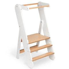 Comfy Cubs toddler tower in bathroom for brushing teeth at toddler-friendly height