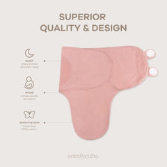 Comfy Cubs tri-pack swaddles in blush, mauve, mulberry offer versatile color options for day-to-day use.