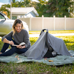 Comfy Cubs Pacific Blue design adds style while baby enjoys shade