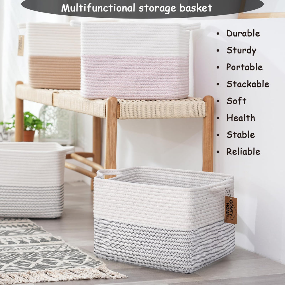 COMFY-HOMI rope basket in living room for magazines and throws