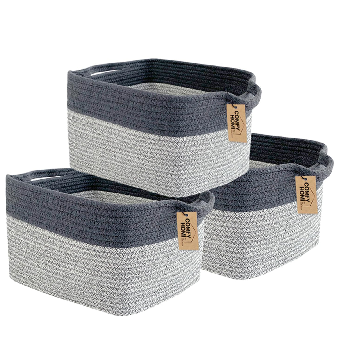 COMFY-HOMI 3-pack light grey baskets on shelves keep toys neatly organized.