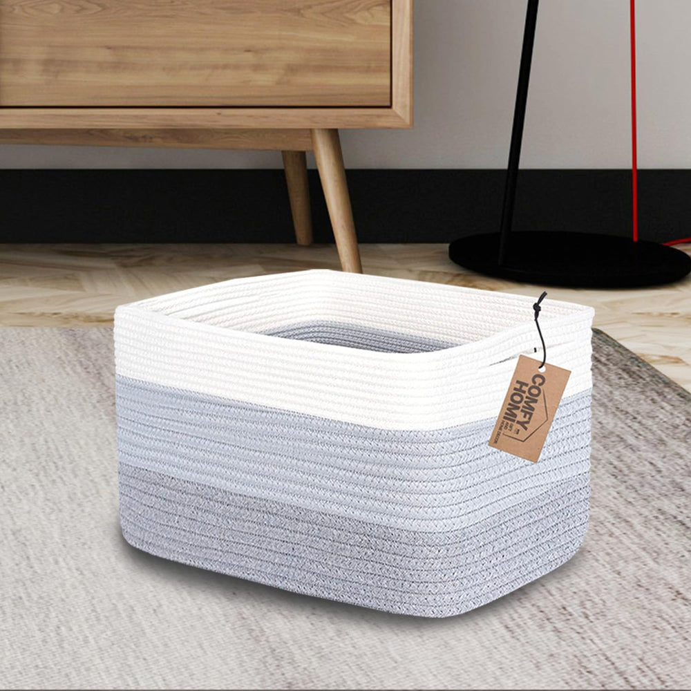 COMFY-HOMI rope basket handle closeup shows soft durable weave suitable for daily use.