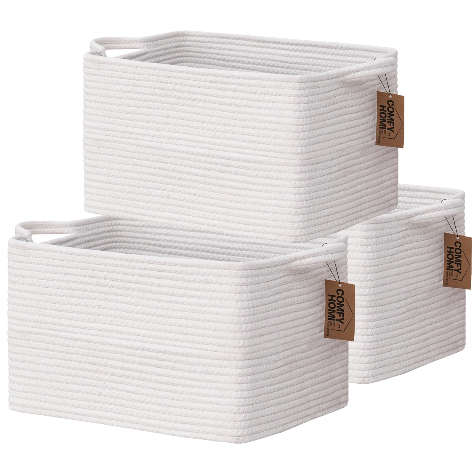 COMFY-HOMI cotton rope basket in living room helping keep toys organized and furniture safe.