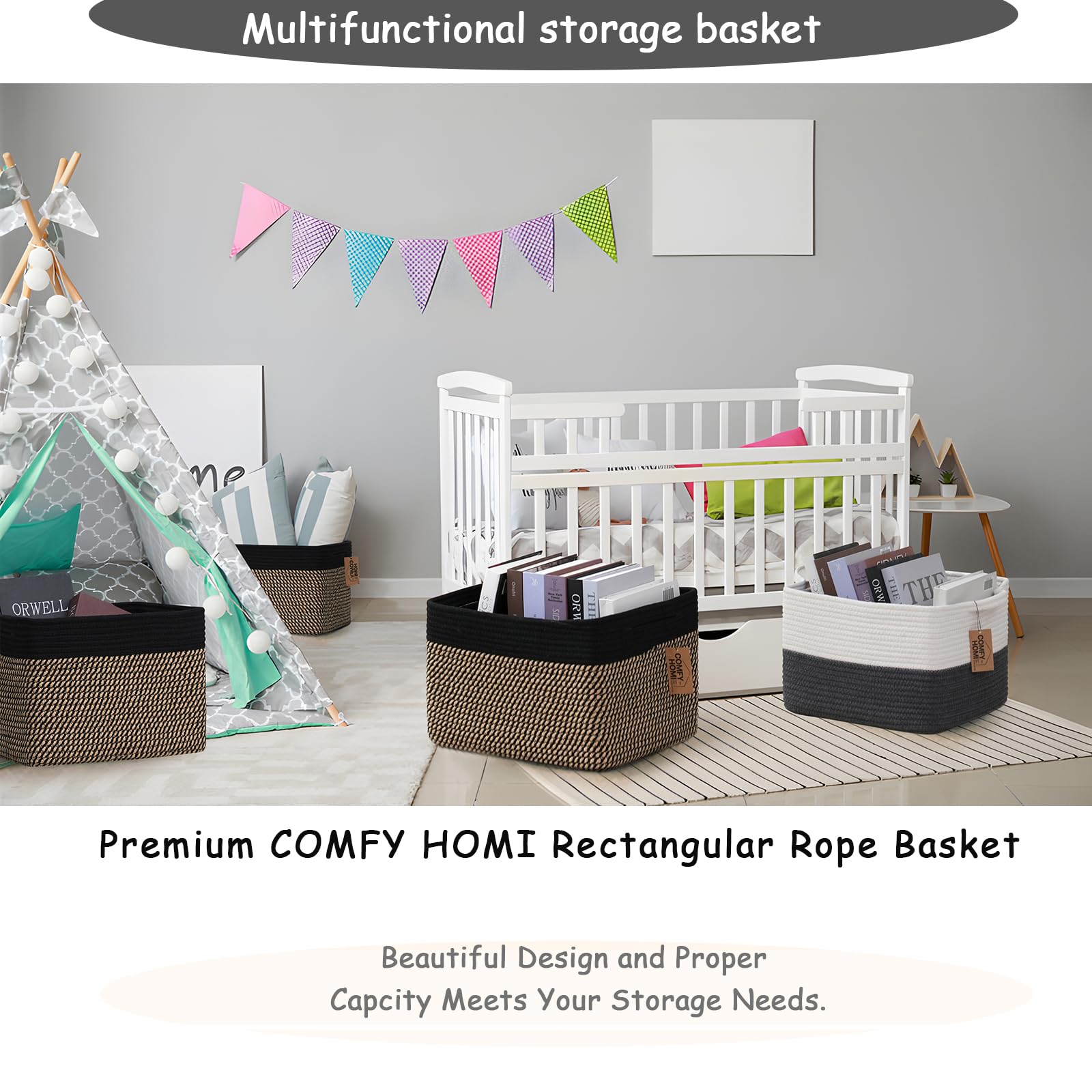 COMFY-HOMI baby gift basket stores nursery toys and essentials safely