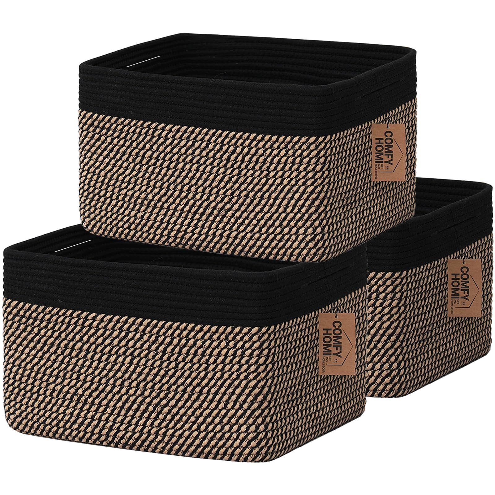 COMFY-HOMI 3PACK basket with handles on a shelf for organized storage