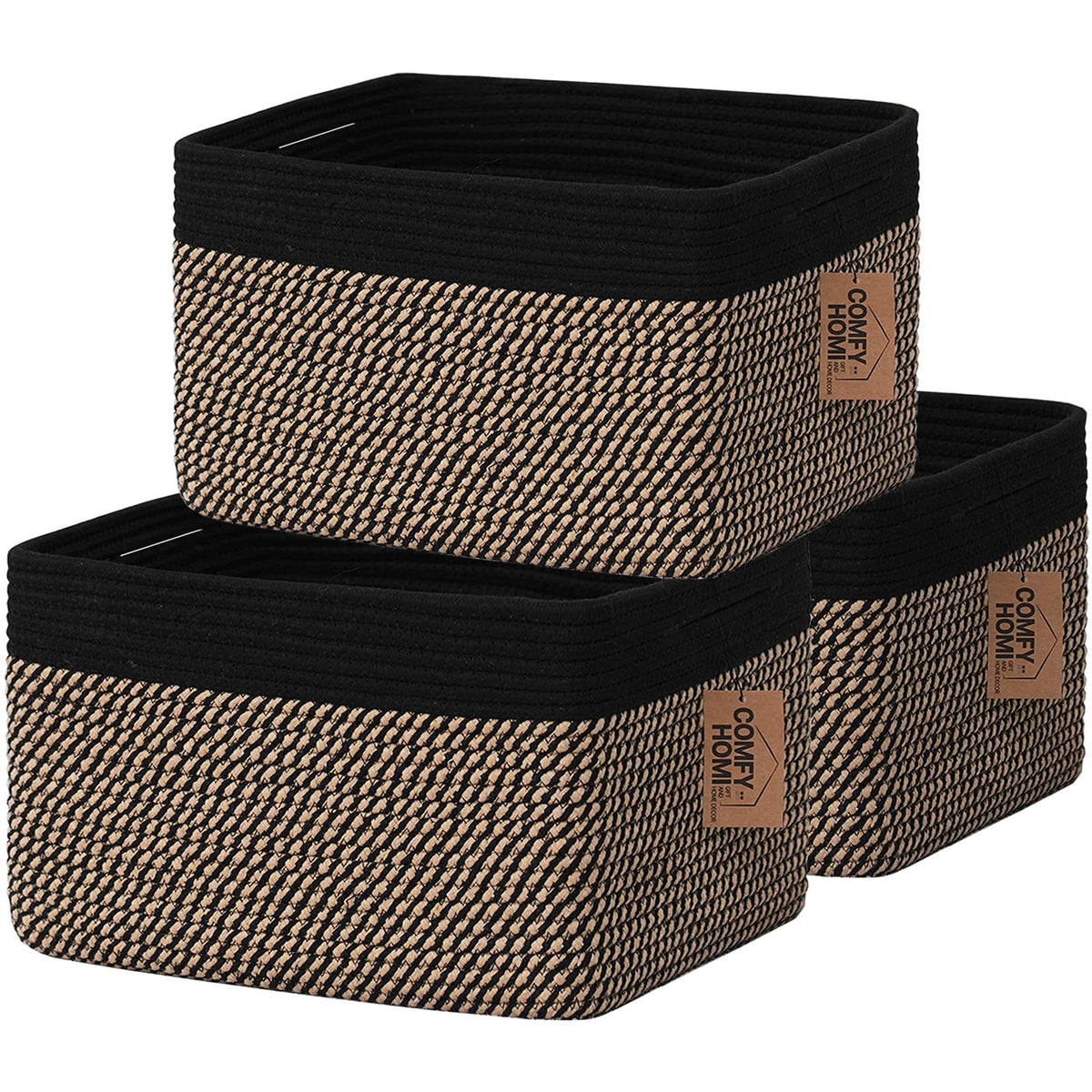 COMFY-HOMI 3PACK basket with handles on a shelf for organized storage