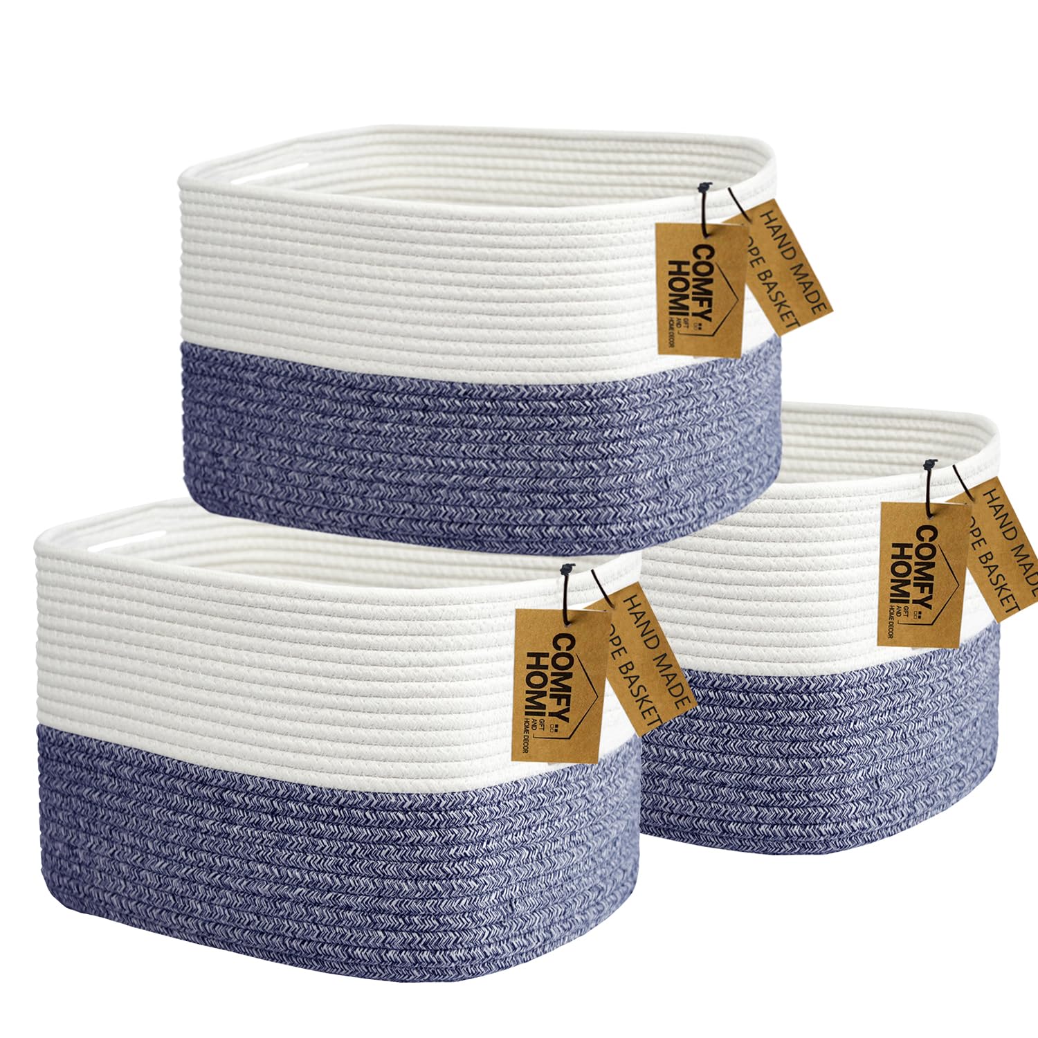 COMFY-HOMI 3 Pack cotton rope baskets overview for tidy shelves and decor