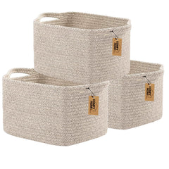 COMFY-HOMI 3-pack rectangular baskets with handles in brown for organized storage and decor