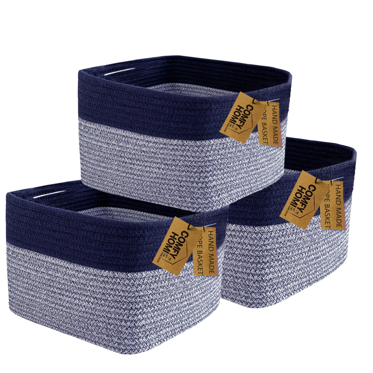 COMFY-HOMI 3PACK dark blue rectangular basket front view for organized shelves.