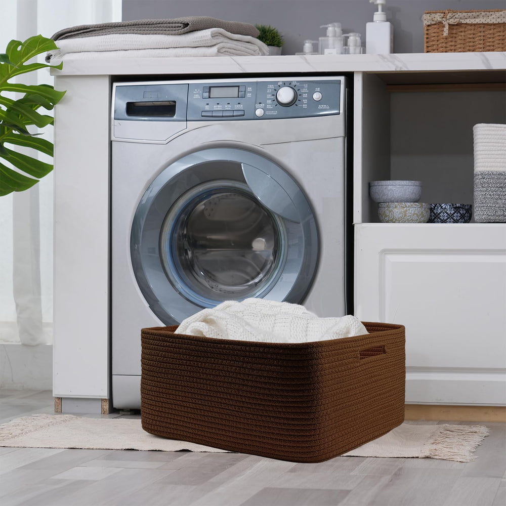 COMFY-HOMI laundry and toy organization basket in a living room setup.