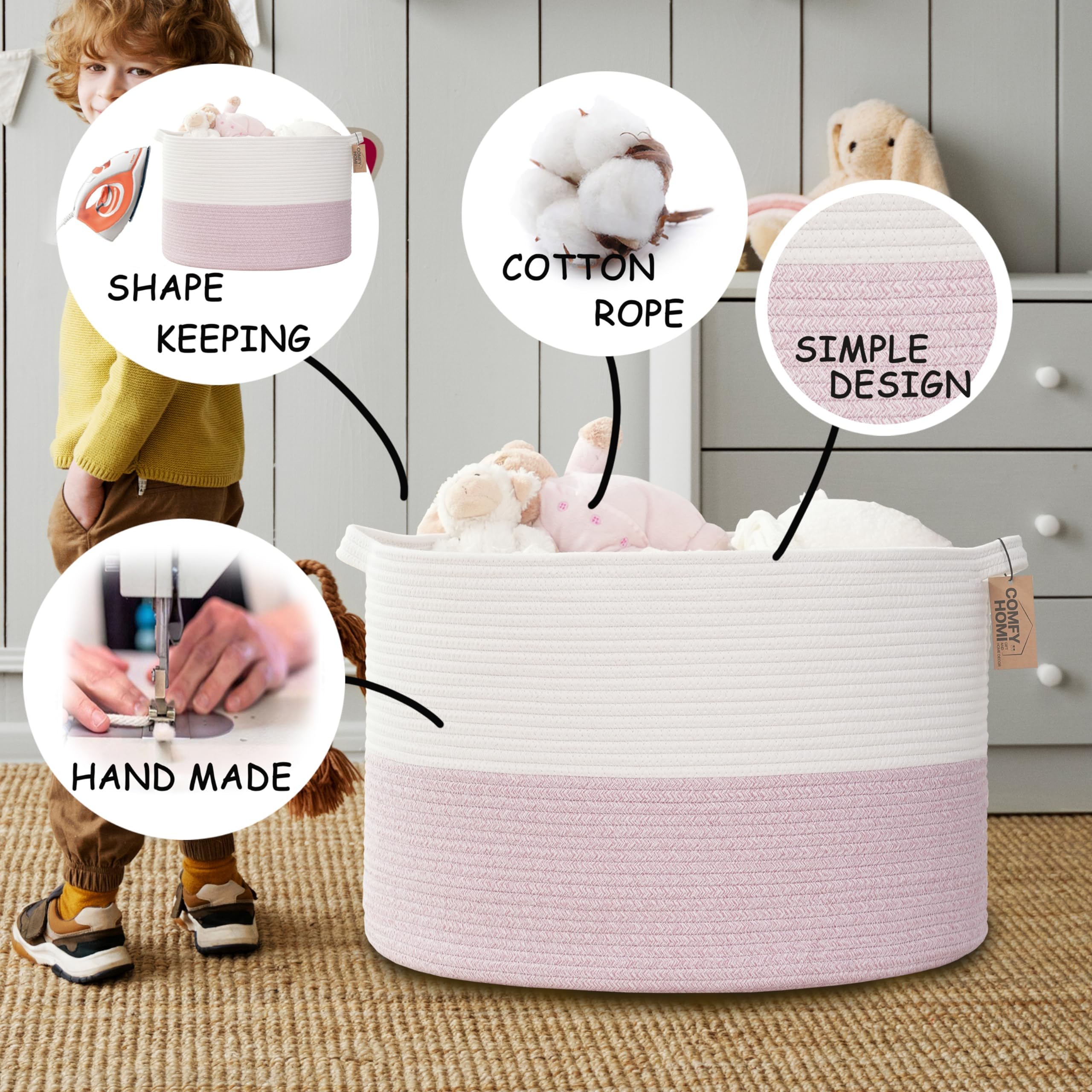 COMFY-HOMI baby-safe soft basket suitable for nursery and playtime