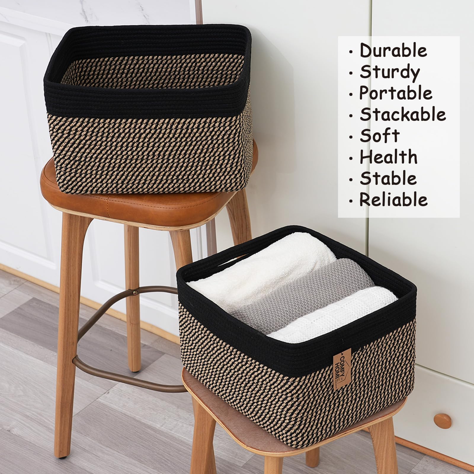 COMFY-HOMI basket book storage demonstrates living room organization.