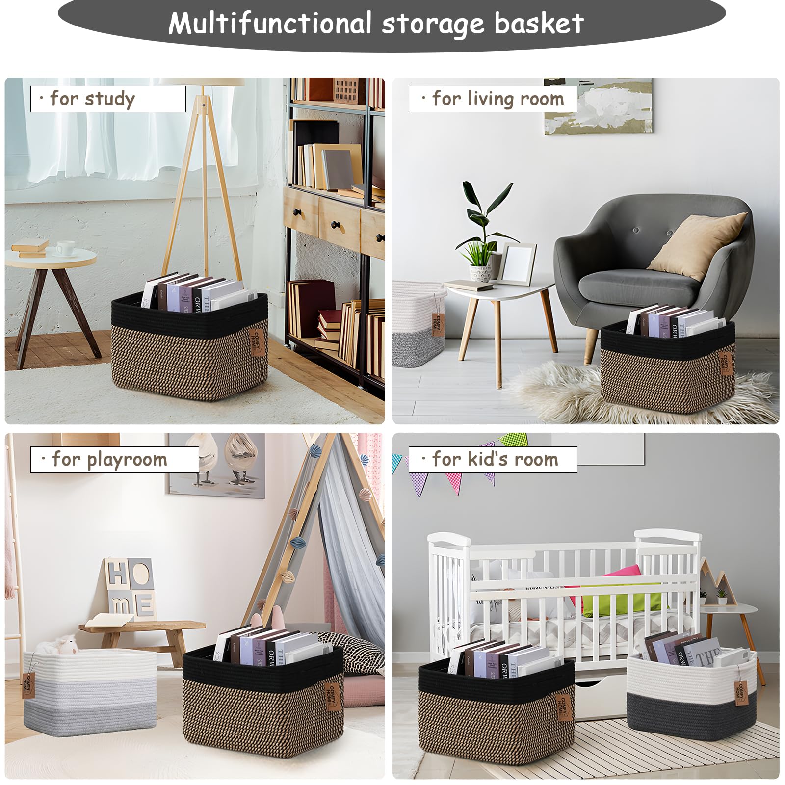 COMFY-HOMI basket living room decor pairs style with organization.