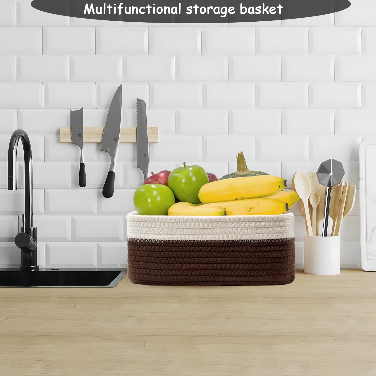 COMFY-HOMI styled nursery shelf with decorative storage baskets.