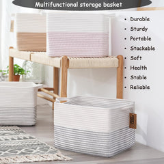 COMFY-HOMI cotton rope basket stores books and magazines neatly.