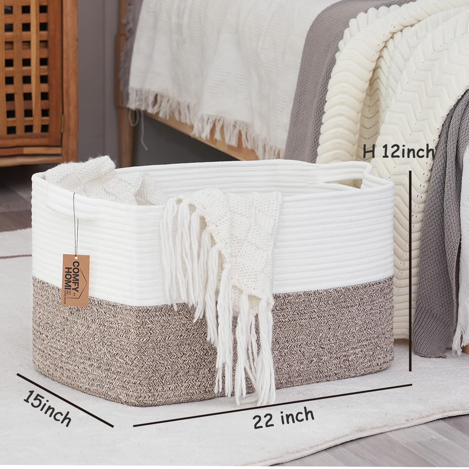 COMFY-HOMI cotton rope basket close-up showing durable weave