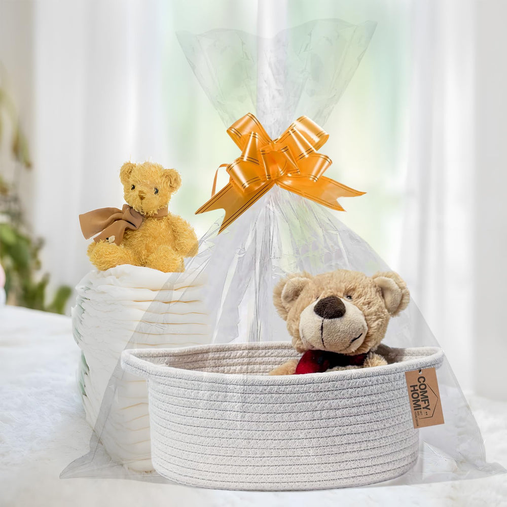 COMFY-HOMI cotton rope basket emphasizes eco-friendly, chemical-free material for nursery safety.
