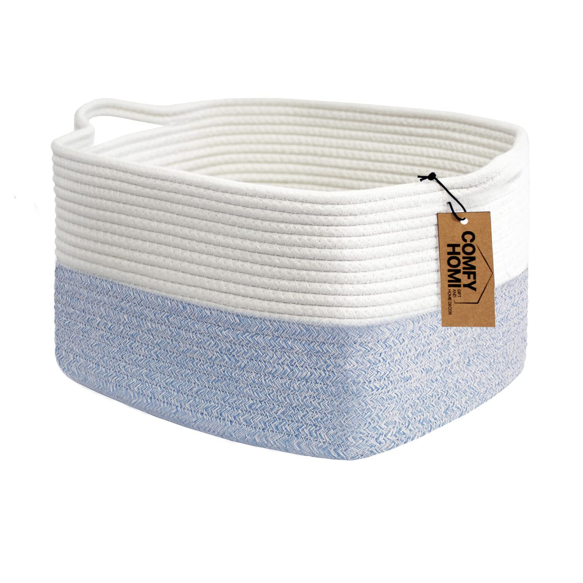 COMFY-HOMI cotton rope basket top view with handles for easy shelf storage