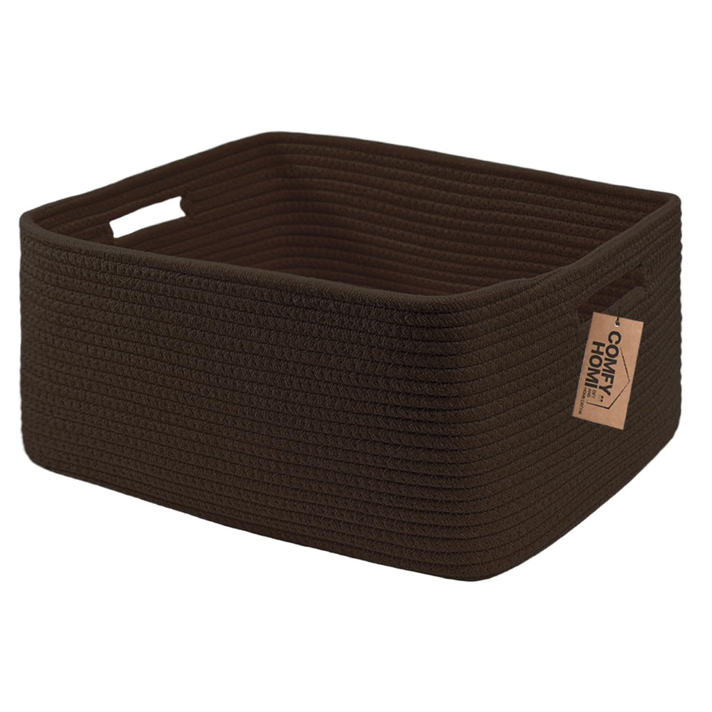 COMFY-HOMI cotton rope basket side view for stylish storage on shelves and toys