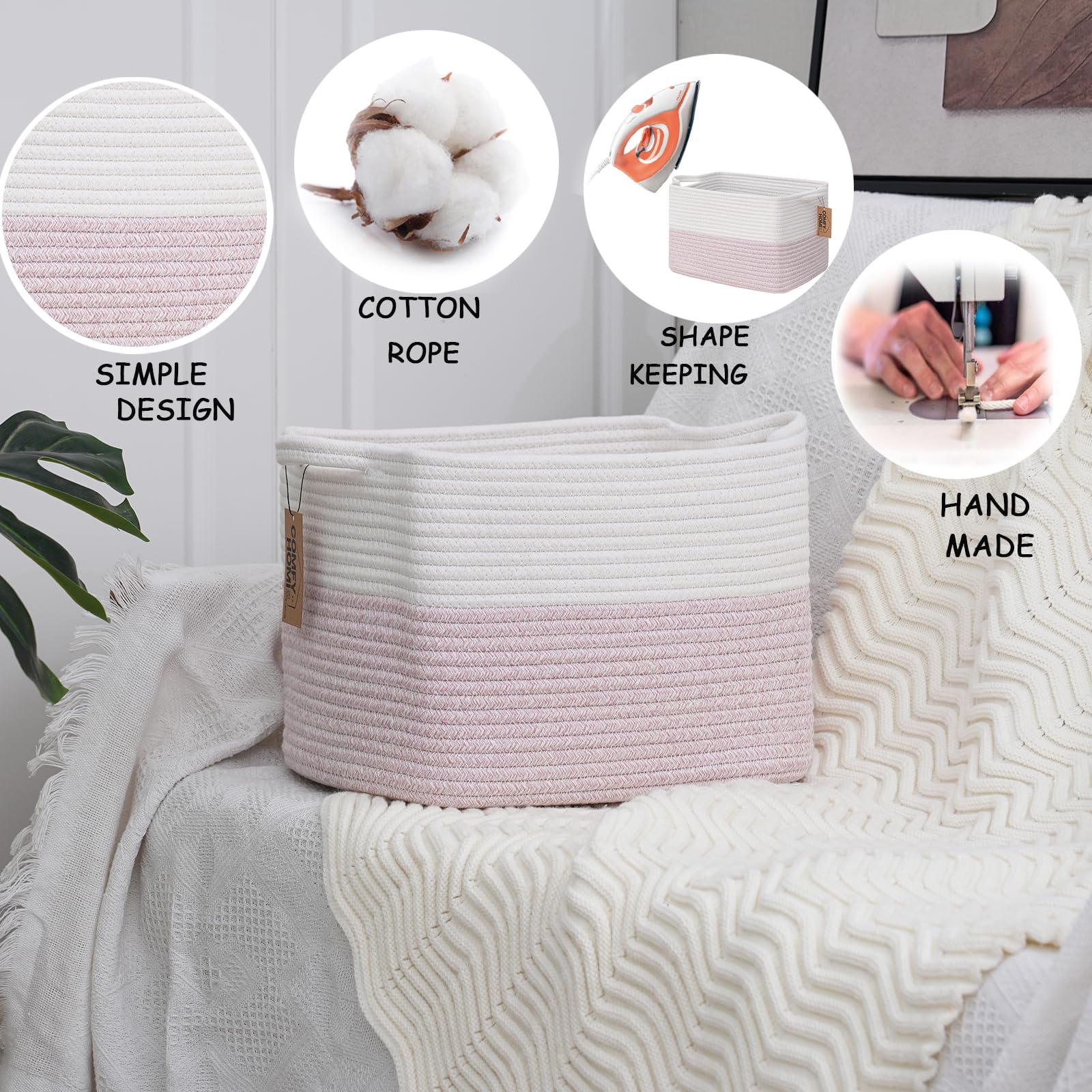 COMFY-HOMI cotton rope basket weave detail highlights premium handmade look.