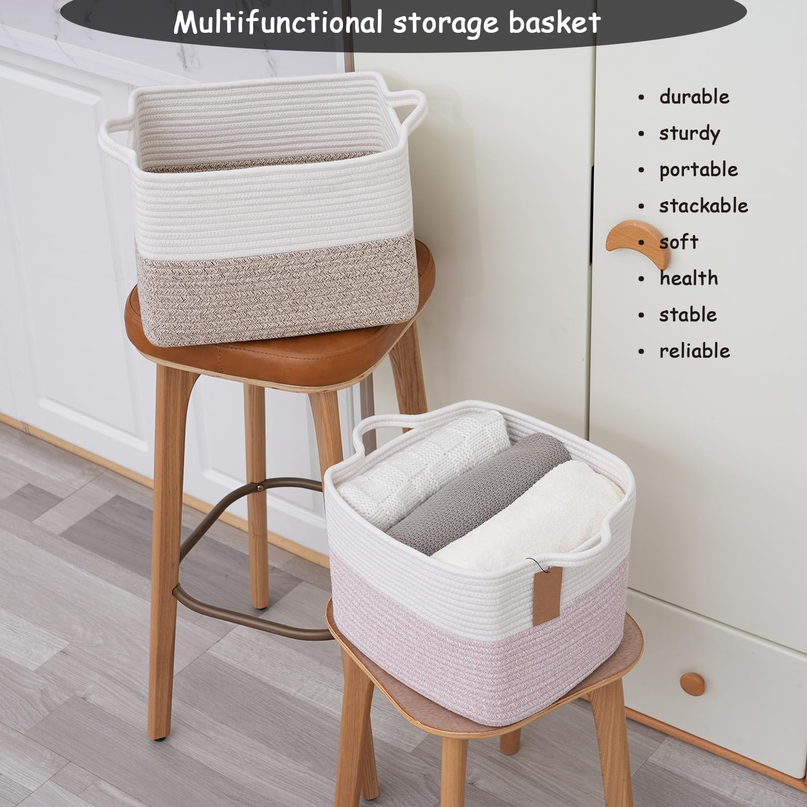 COMFY-HOMI cotton rope square basket with toy-friendly design for dog toys and toy storage.
