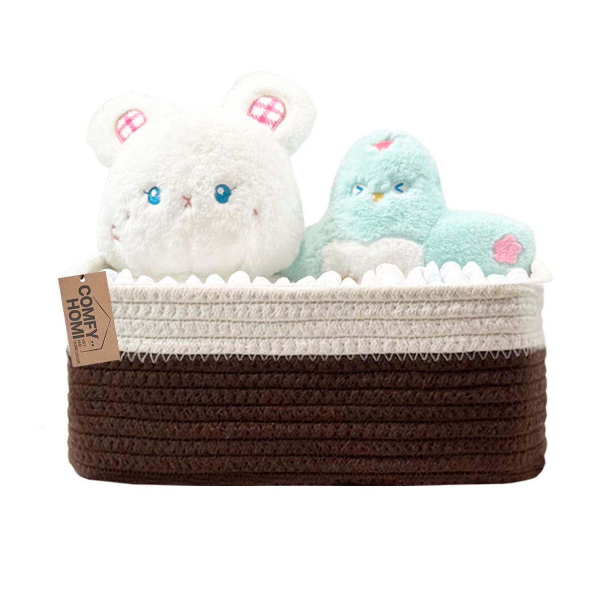 COMFY-HOMI cotton rope storage basket front view demonstrates sturdy, space-saving shelf organization
