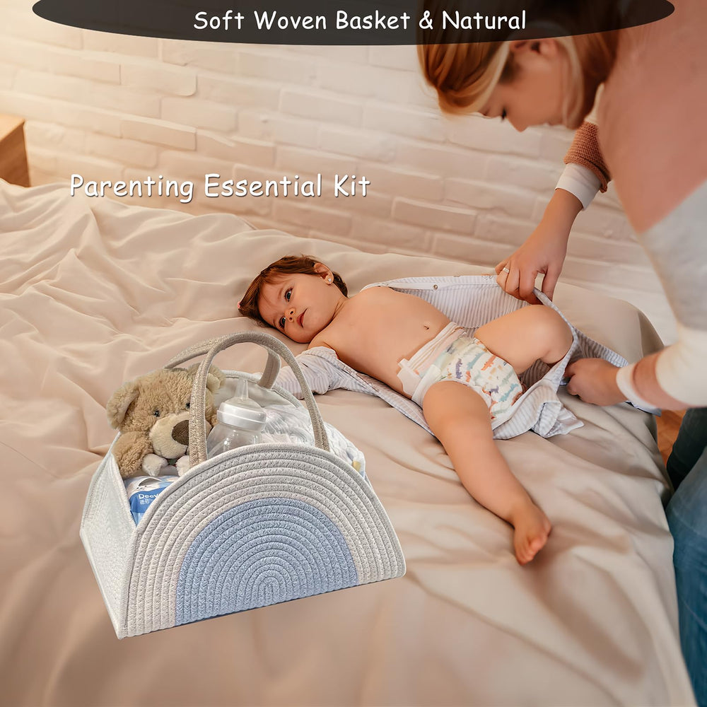 COMFY-HOMI Nursery setup image shows organized space for diapers, wipes, outfits.