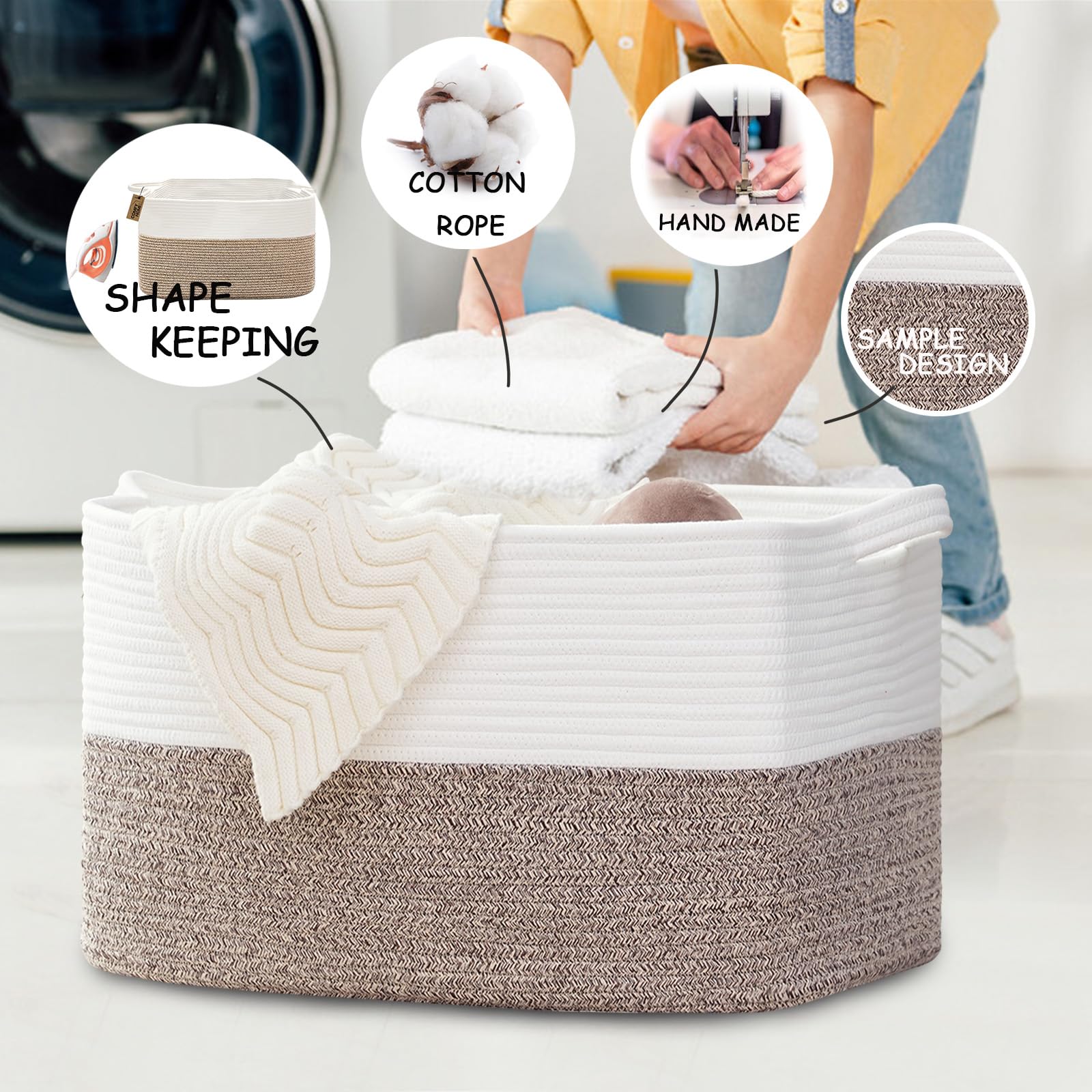 COMFY-HOMI foldable rope basket folds flat for compact storage