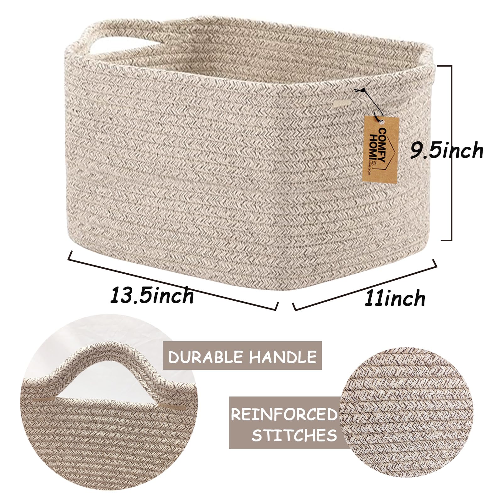 COMFY-HOMI handmade-basket reinforced-handles easy to carry around the home.