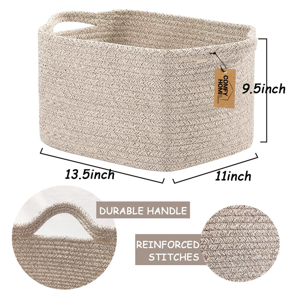 COMFY-HOMI handmade-basket reinforced-handles easy to carry around the home.