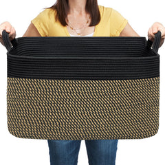 COMFY-HOMI large rectangular basket in full view showing durable cotton rope and versatile storage use