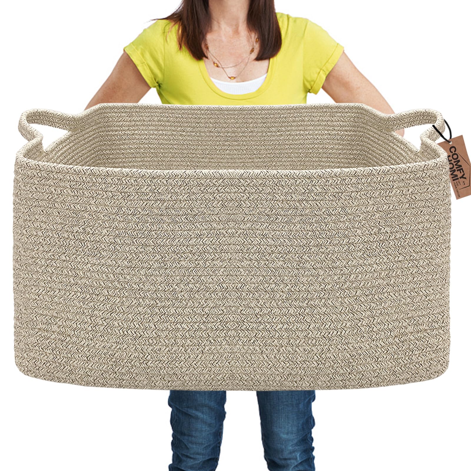 COMFY-HOMI large rectangular basket top view highlighting storage potential for blankets