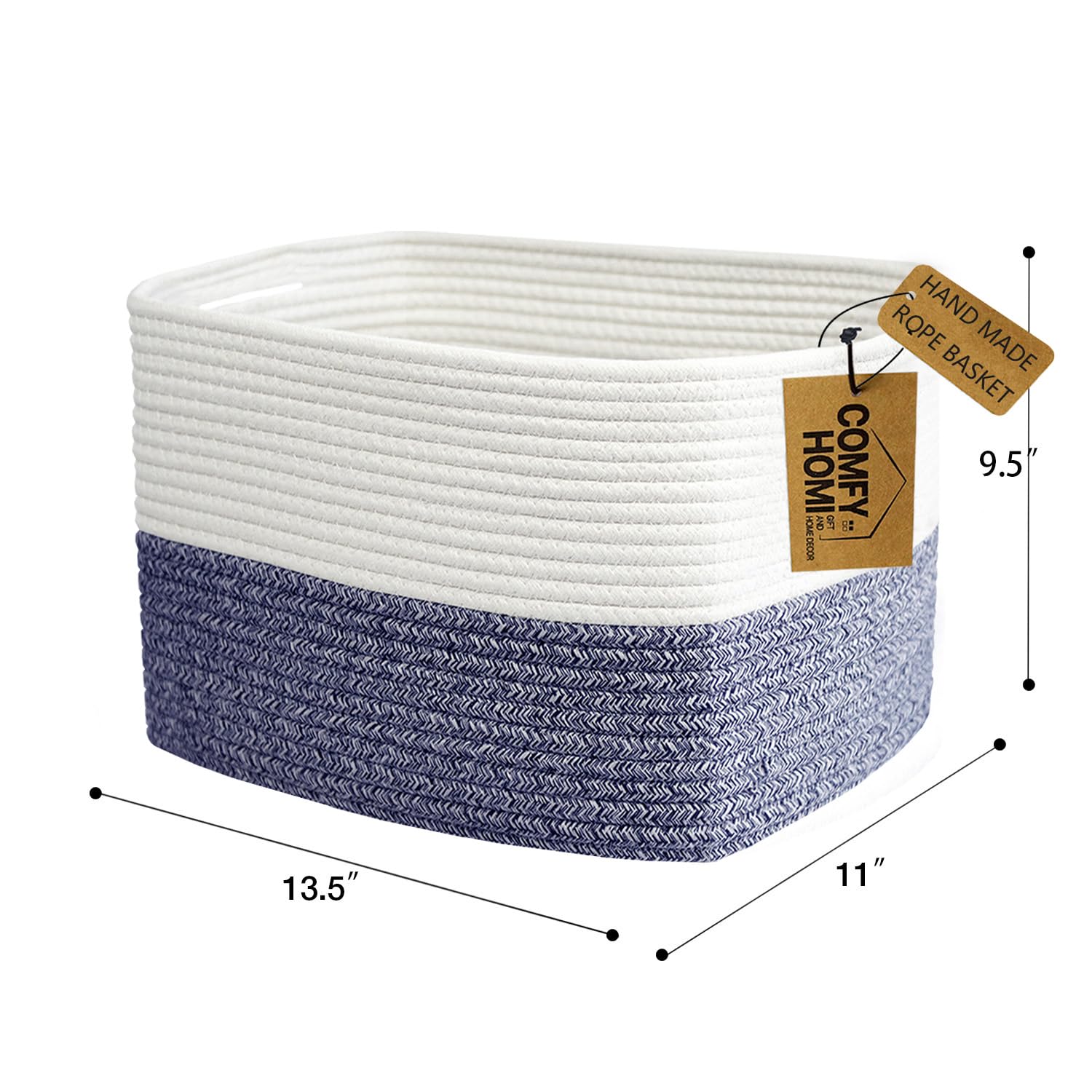 COMFY-HOMI living room styling with navy blue rope basket as blanket storage