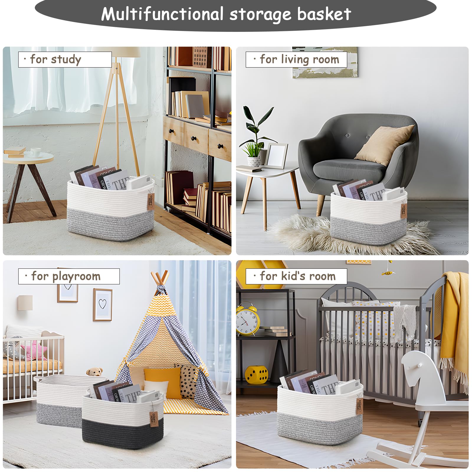 COMFY-HOMI living room basket in decor setting boosts tidy, stylish space.