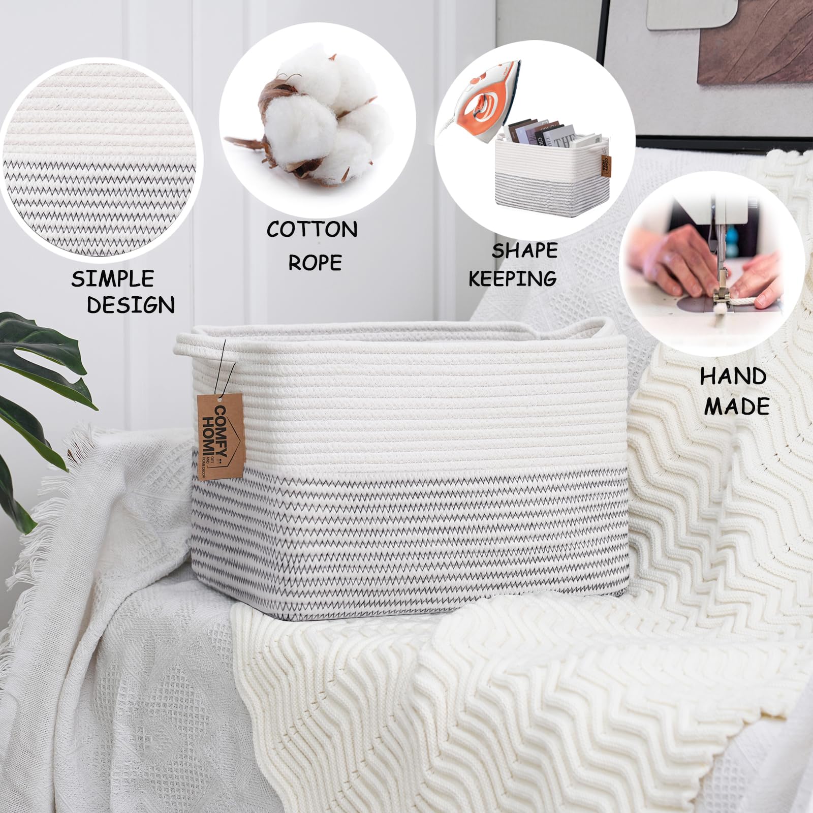 COMFY-HOMI basket shown with outside dimensions for proper placement.