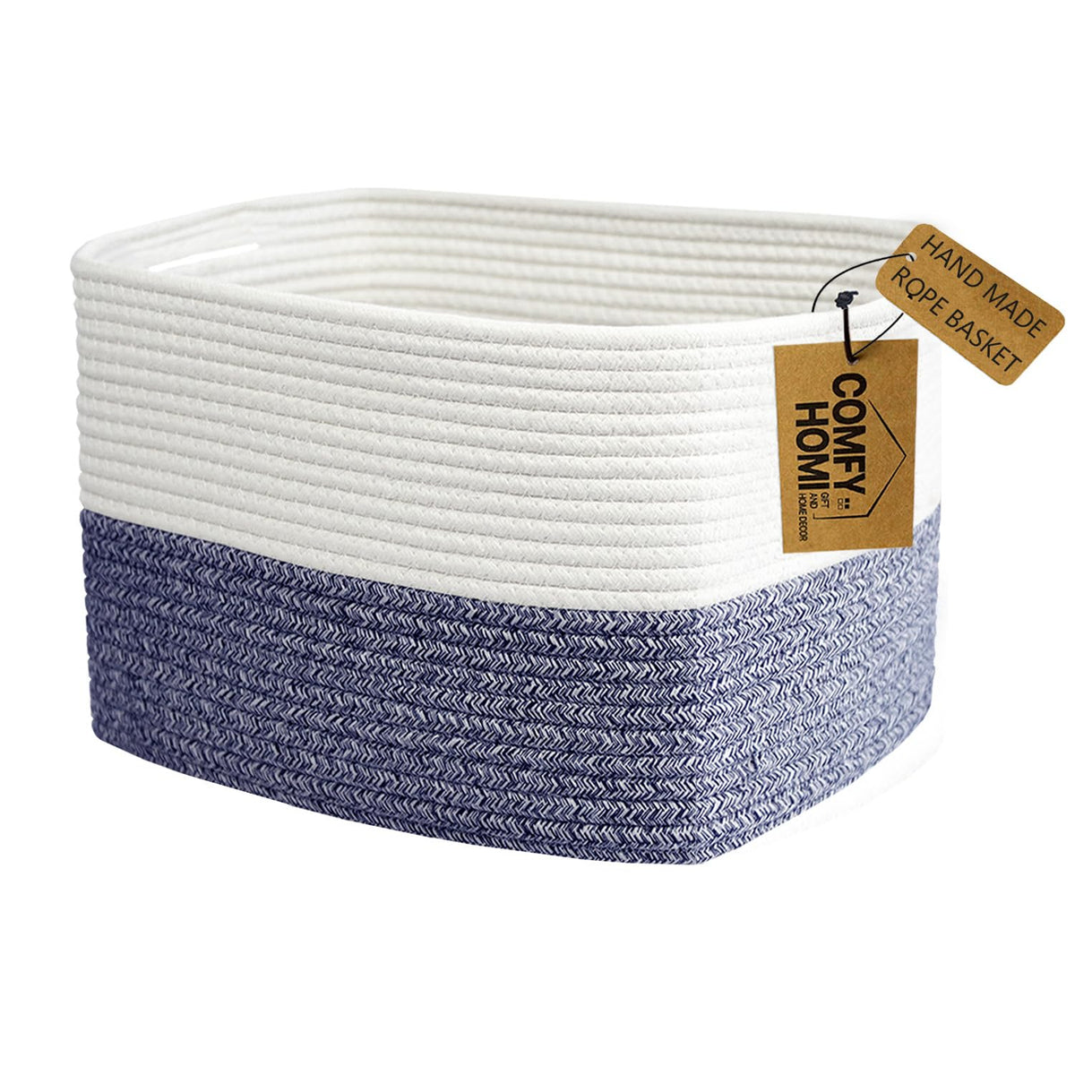 COMFY-HOMI medium cotton rope basket with handles on shelf for organized storage and style