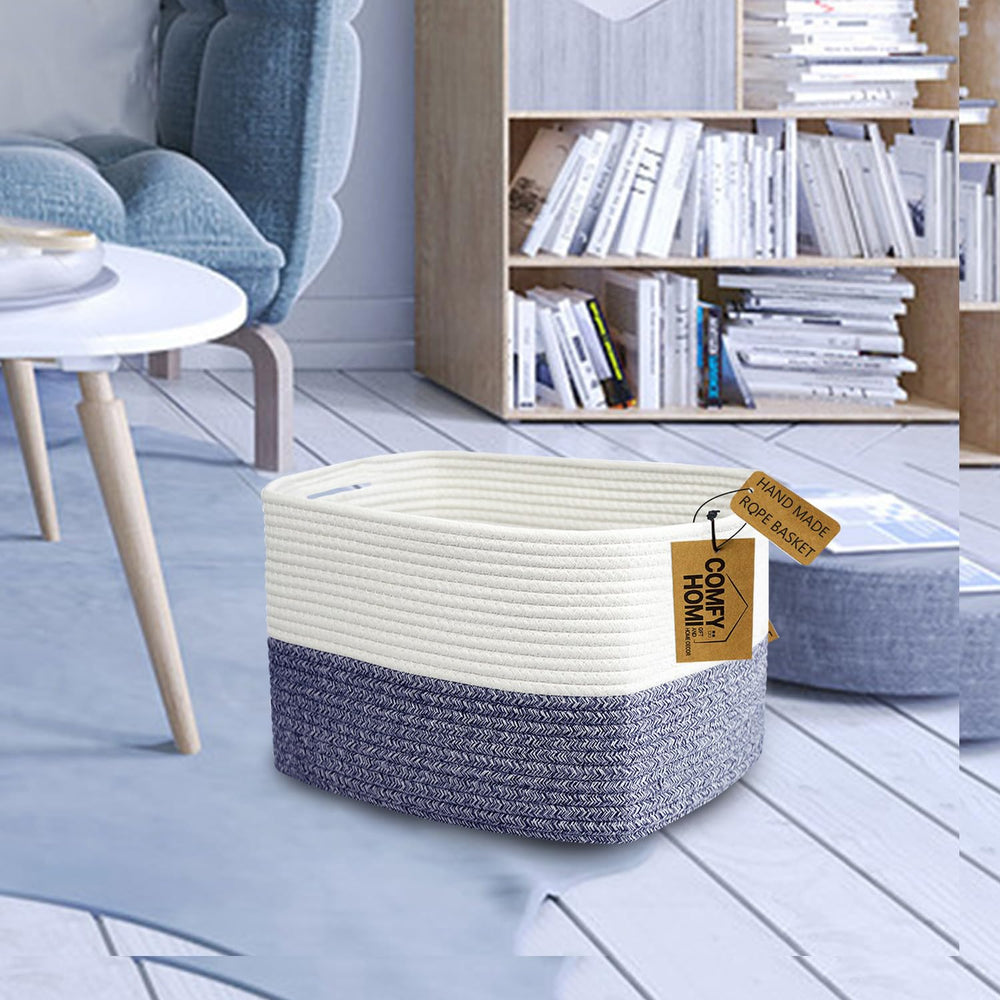 COMFY-HOMI navy blue rope basket close-up weave highlighting soft texture and eco-friendly materials
