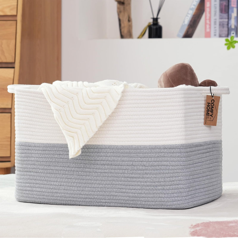 COMFY-HOMI rectangular basket with reinforced handles for easy carrying.
