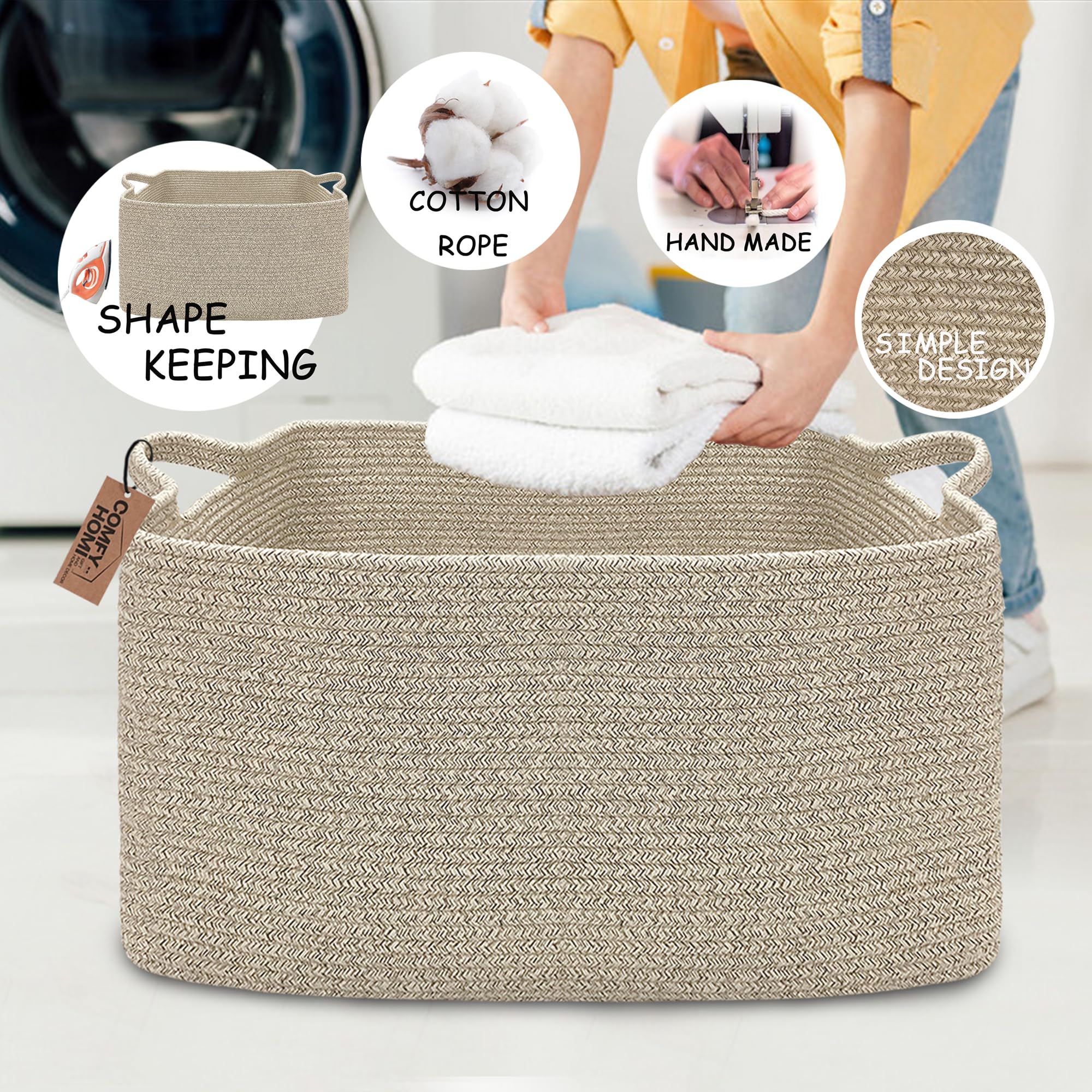 COMFY-HOMI rectangular basket with handles for easy carrying and transport
