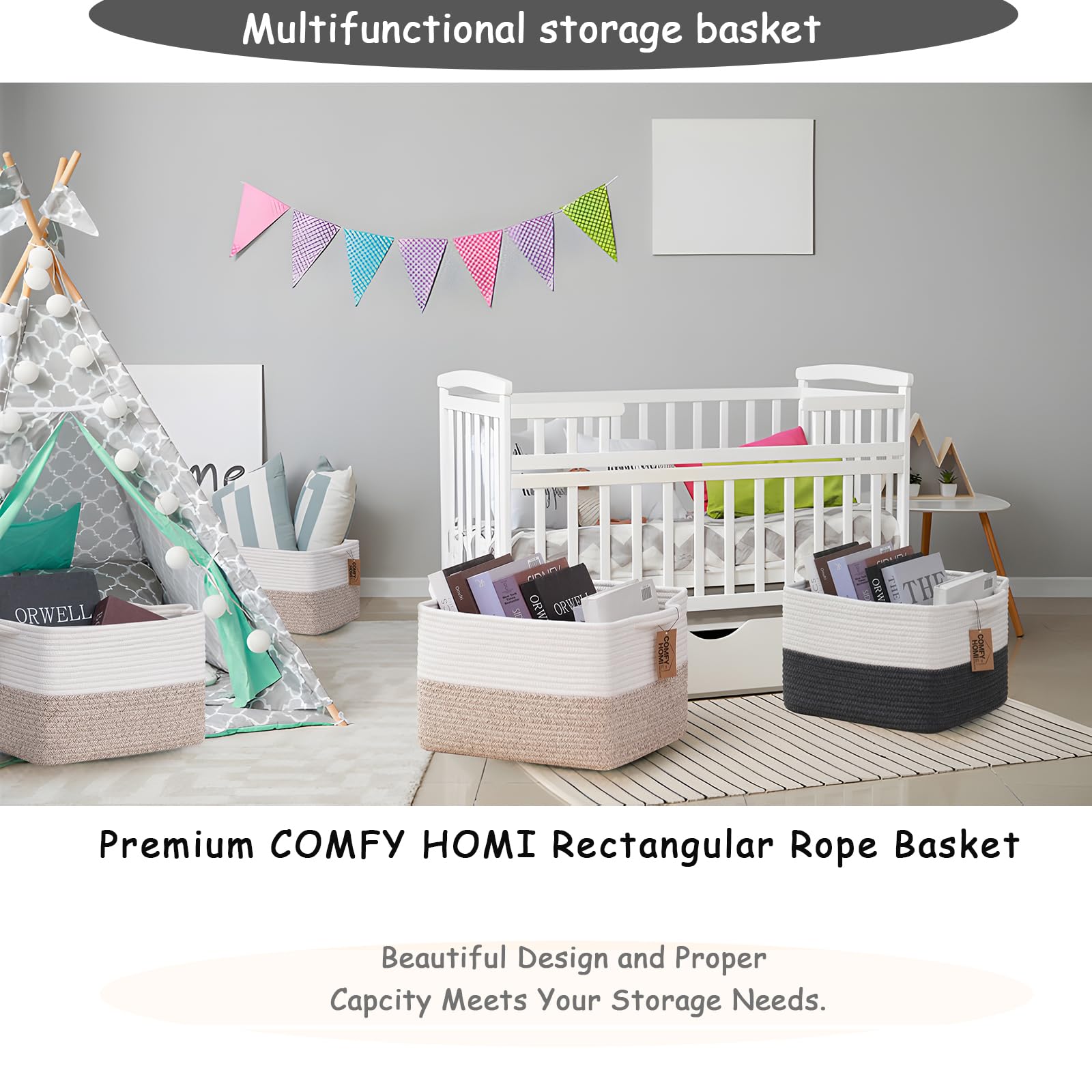 COMFY-HOMI book storage basket in living room neatly houses magazines.