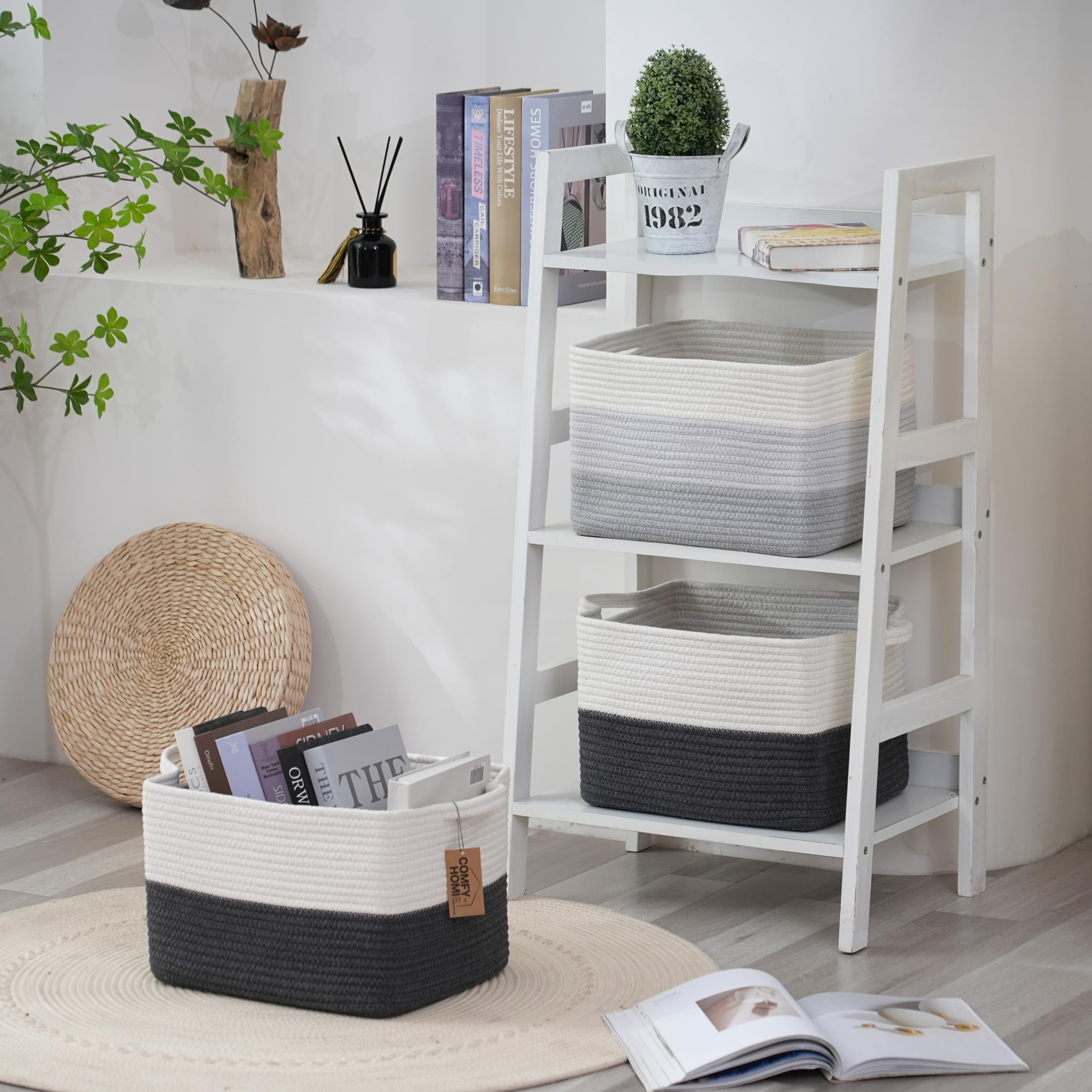 COMFY-HOMI shelf storage basket with handles for easy transport